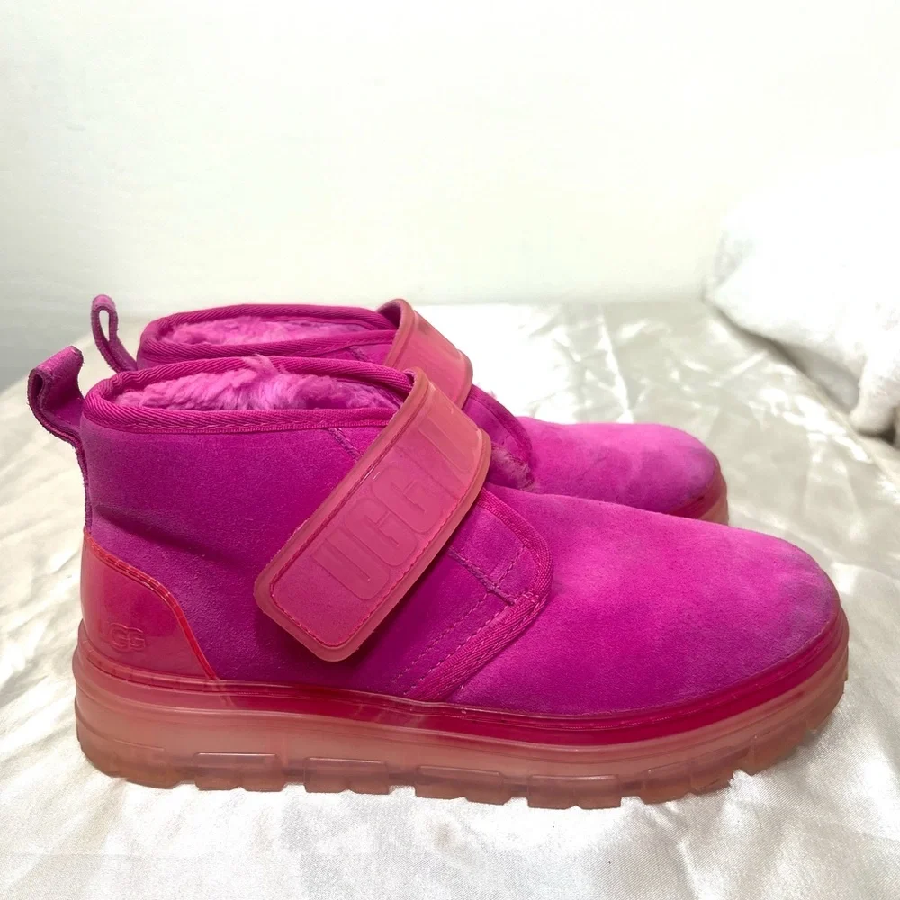 UGG Neumel Clear Chukka Boot Hot Pink Suede Wool Shearling Lined Size 8 - Picture 8 of 16
